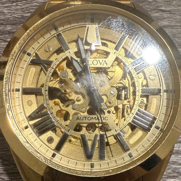 Bulova Gold Skeleton Dial Watch